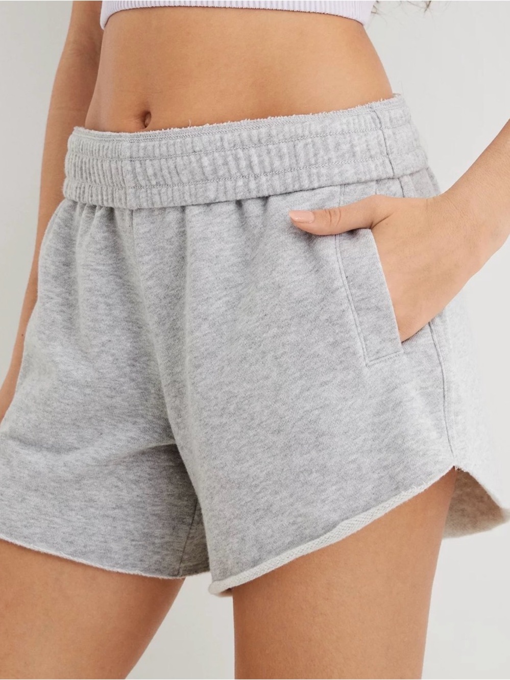 Aerie Fleece-Of-Mind High Waisted Shorts Light Gray